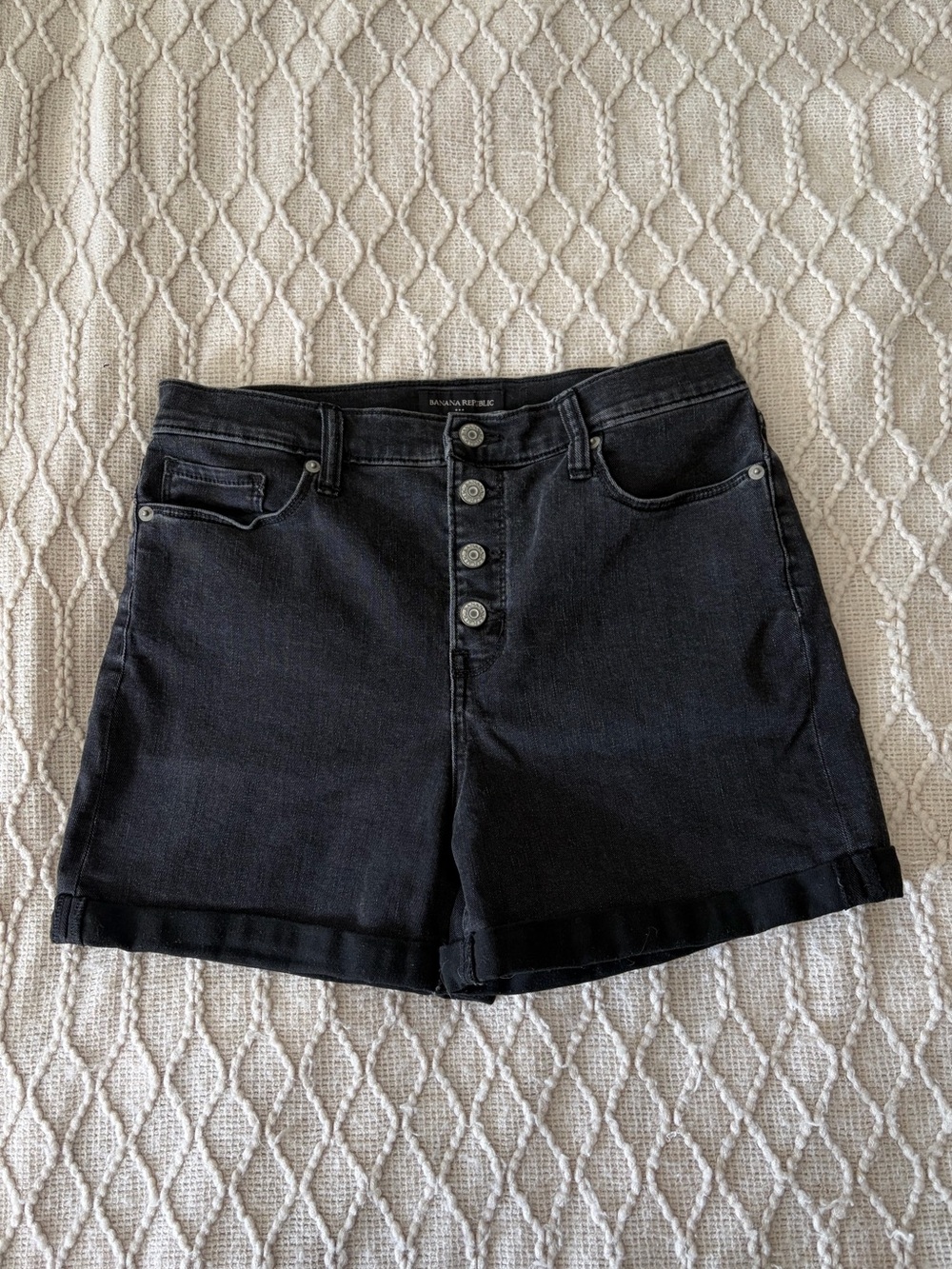 Banana Republic Black High-Rise Button-Front Denim Shorts